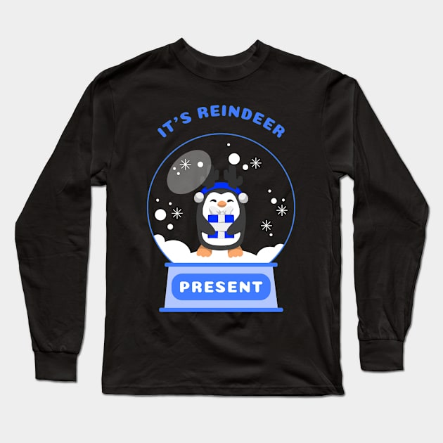 It Is Reindeer Present Penguin (Blue) Long Sleeve T-Shirt by GideonStore